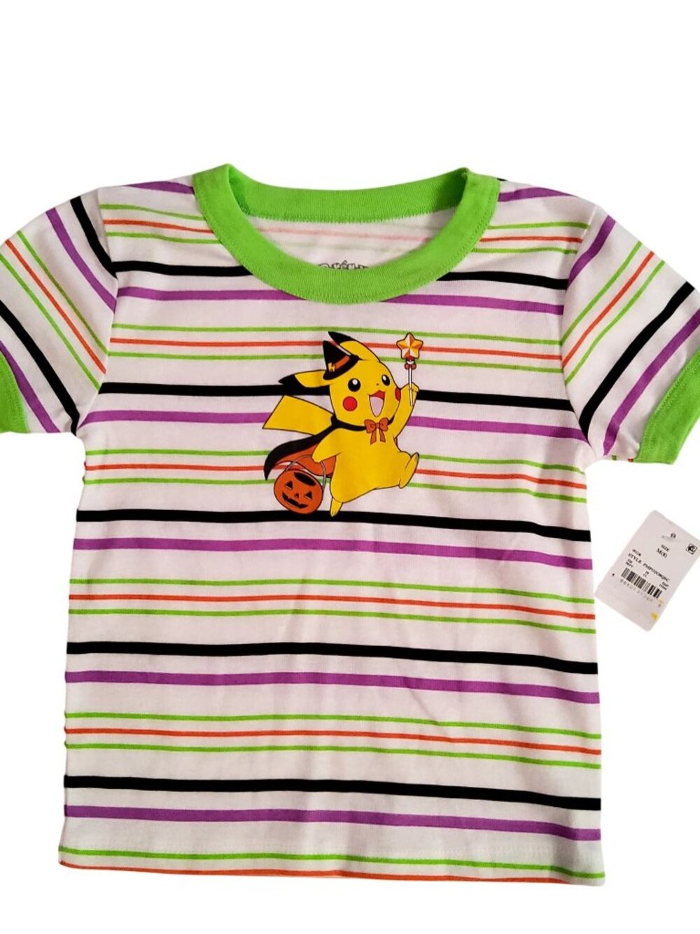 Pokémon Kids Halloween Striped T-Shirt M(8) Crew neck design Cotton/Polyester